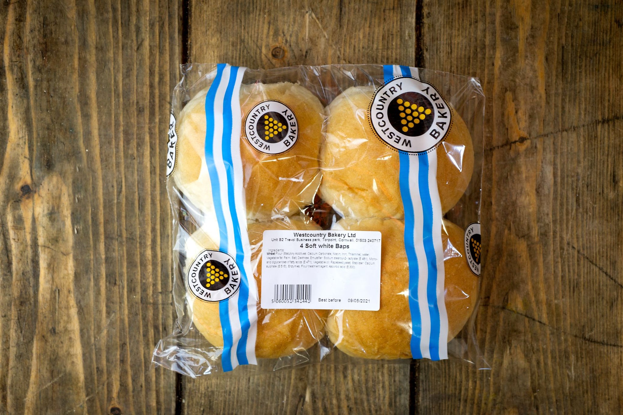 Bakery: Bread (Westcountry)- White Frisbee bap x 4
